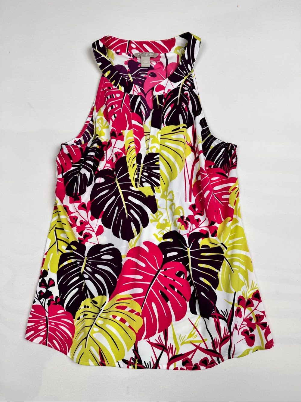 Banana Republic Tropical-Leaf Halter Tank Top Pink Green White Women’s M